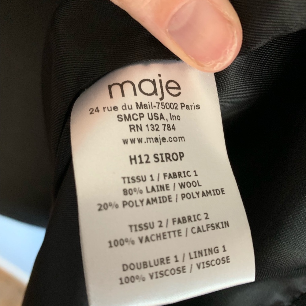 Maje Wool/Leather Coat, Size 2 (Medium) - Picture 5 of 8